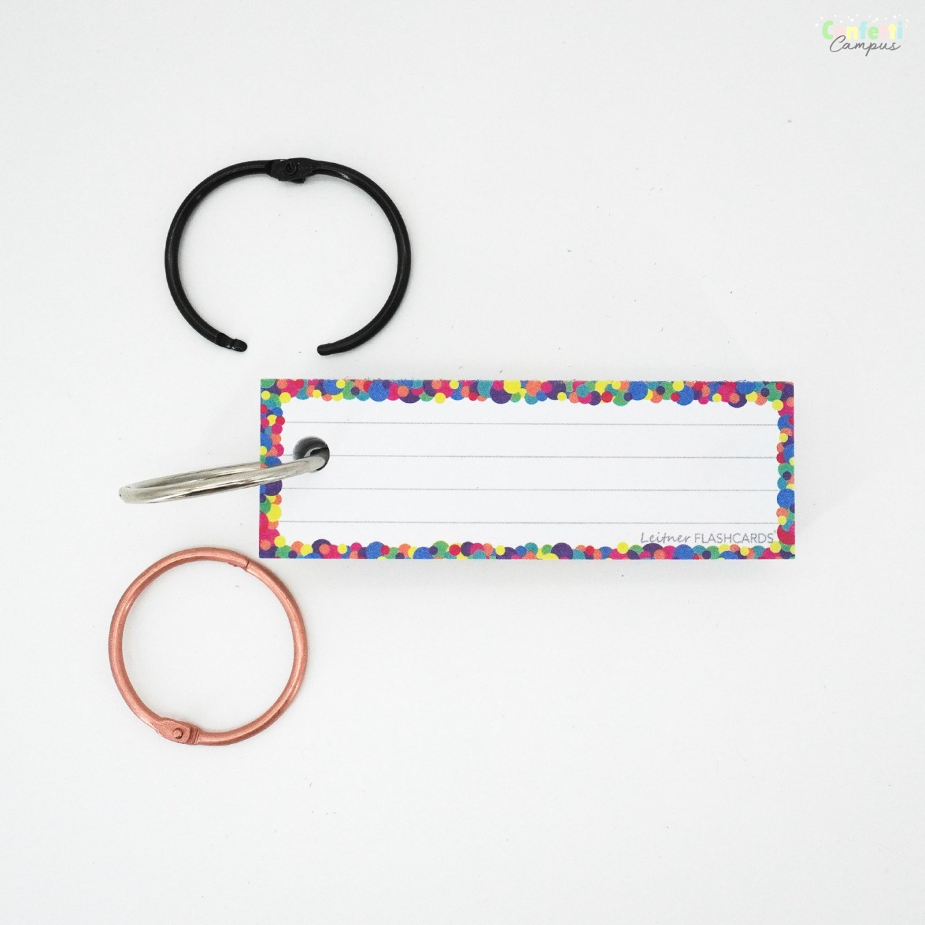 Leitner Flashcards Half Gelinieerd Confetti met perforatie en ring