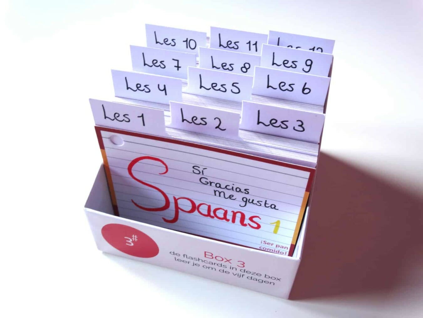 Tabbladen voor flashcards - Spaanse flashcards in Leitner box met tabbladen