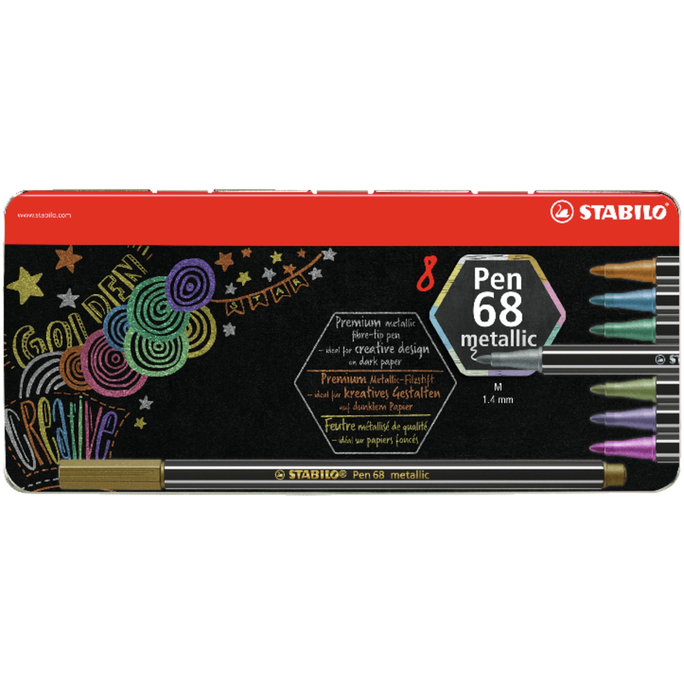 Pen 68 viltstift in een metalen etui met 10 kleuren