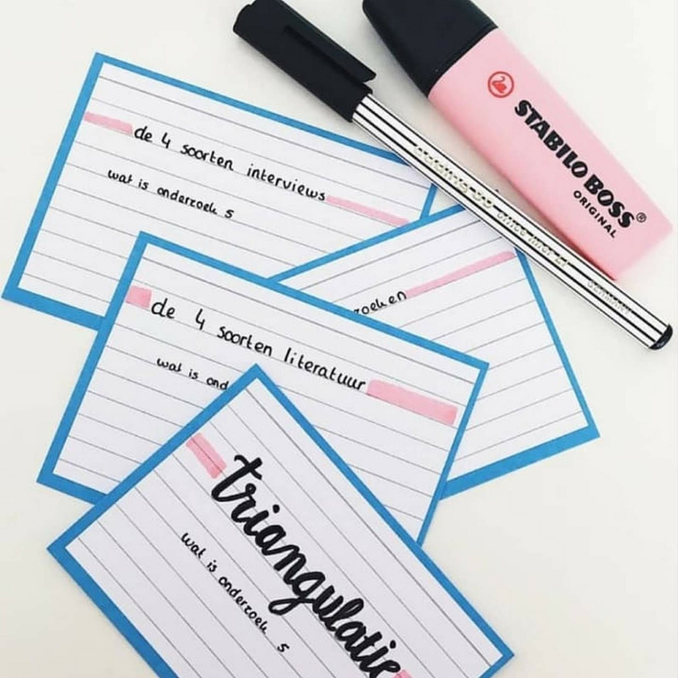 Blauwe Leitner Flashcards voor literatuur