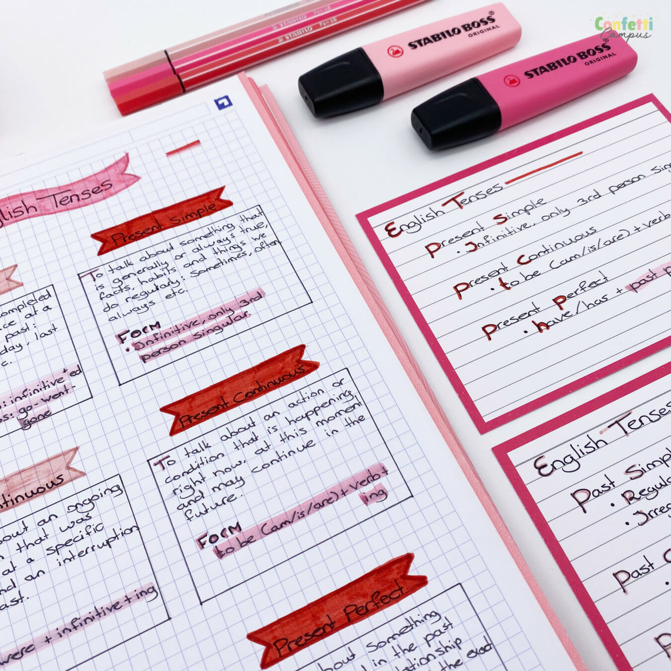 Pretty Notes & Flashcards Set Rood- Goede samenvattingen maken en leren doe je met deze set 5