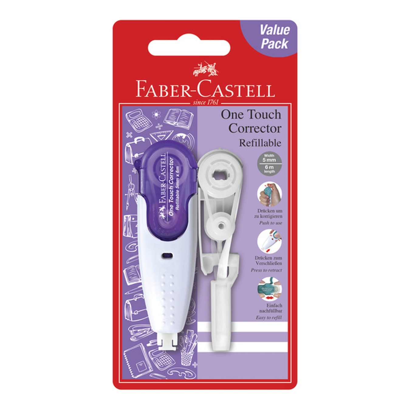 Faber Castell Correctieroller One Touch met 1 vulling Paars