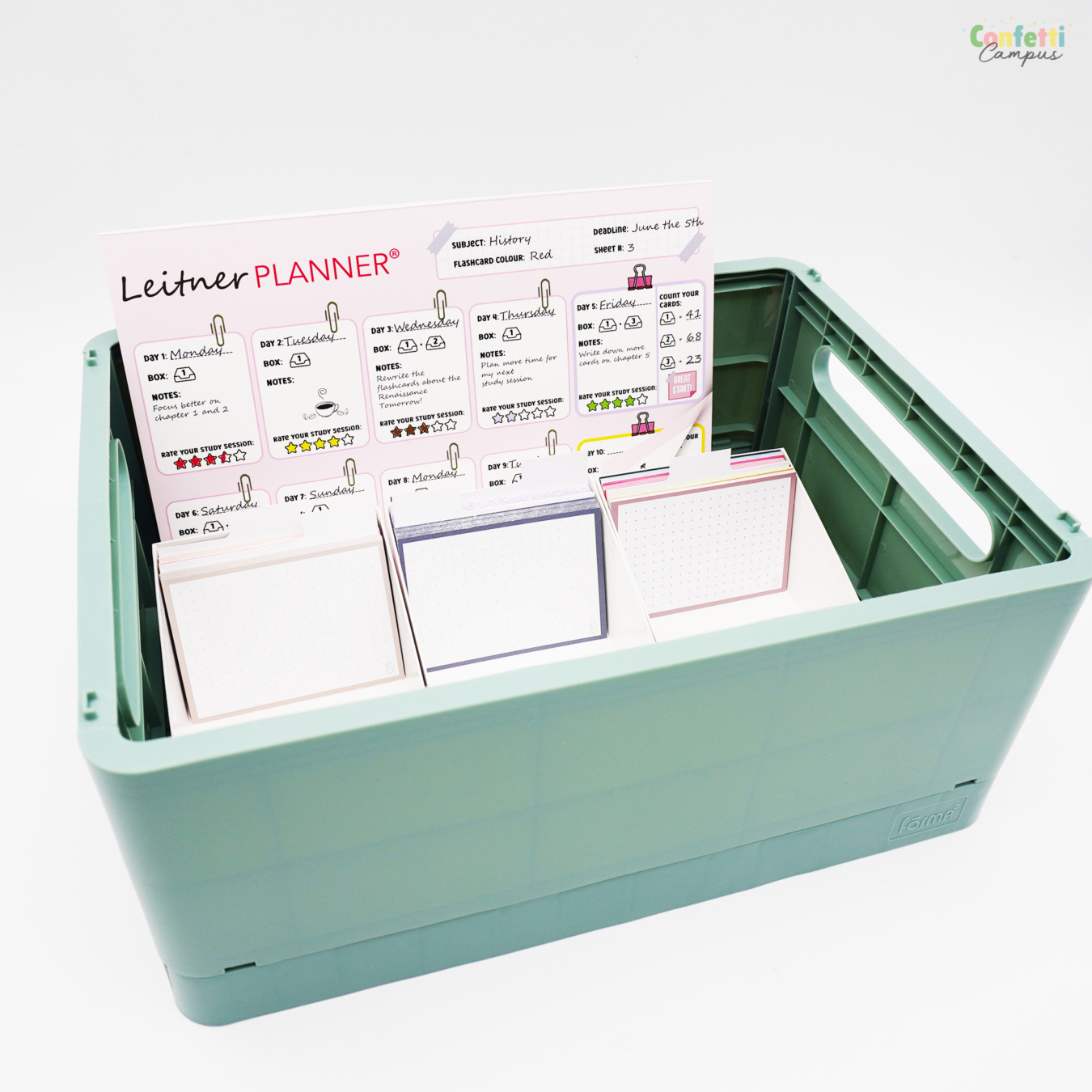 Forma Bewaarbox Flashcards A5 JOE Salie Groen gevuld