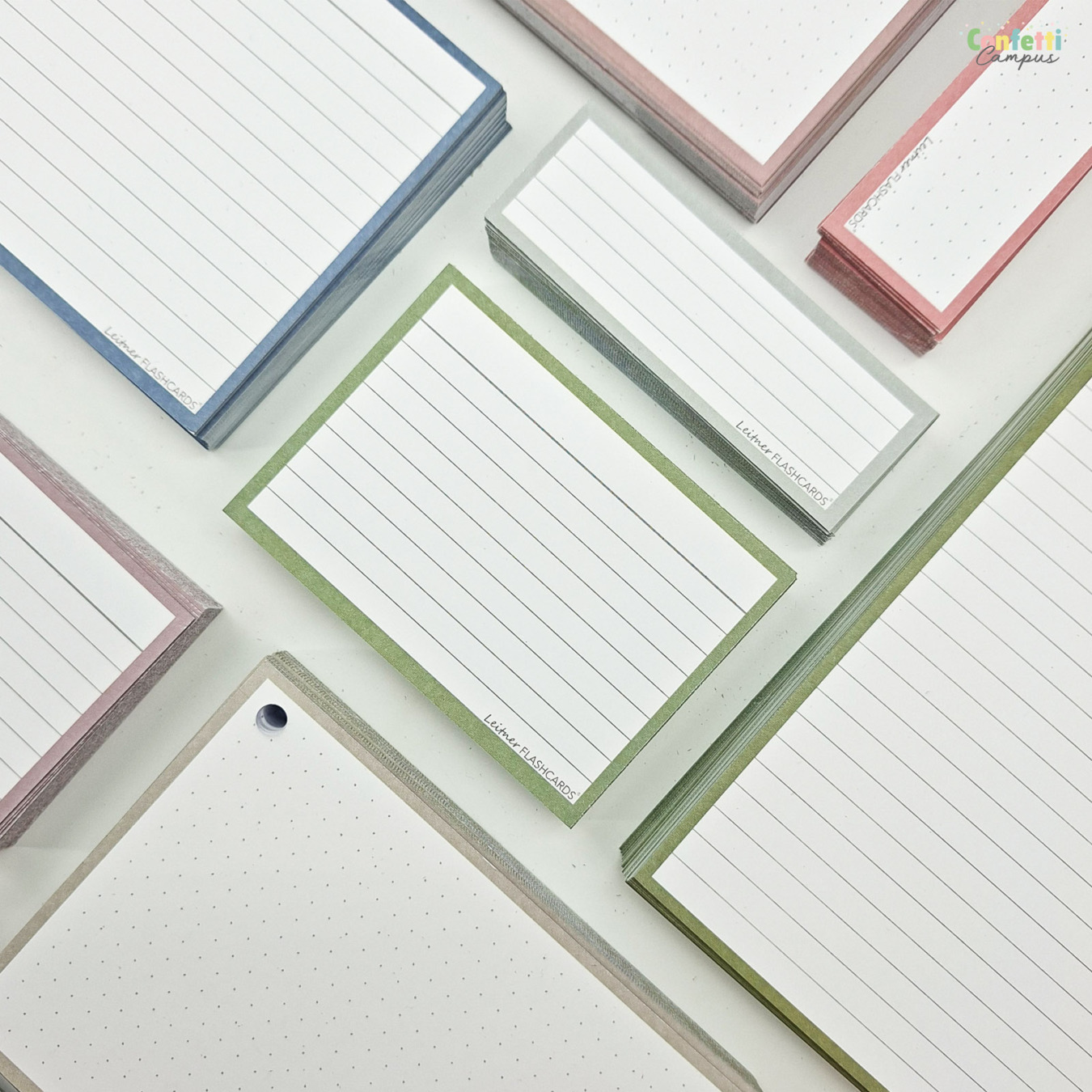 Leitner Flashcards A7 Gelinieerd Olijf Groen