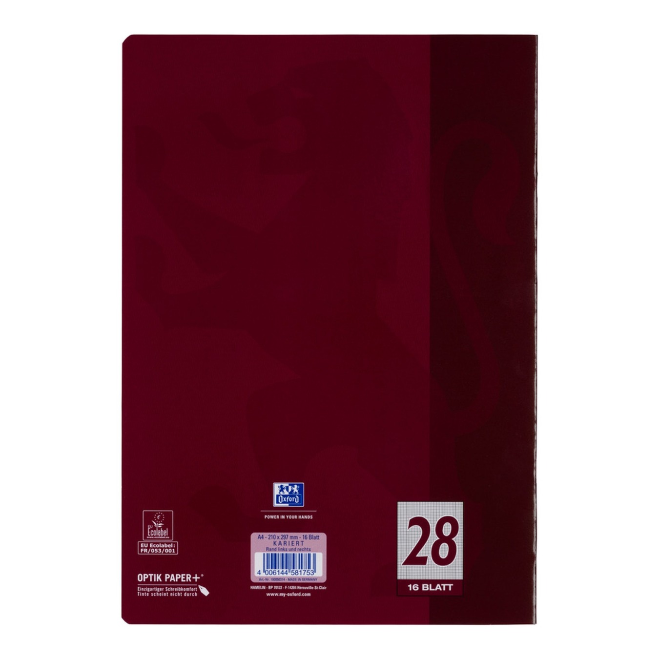 OXFORD Schoolschrift A4 Geruit 5 x 5 Dubbele Kantlijn 32P Paars