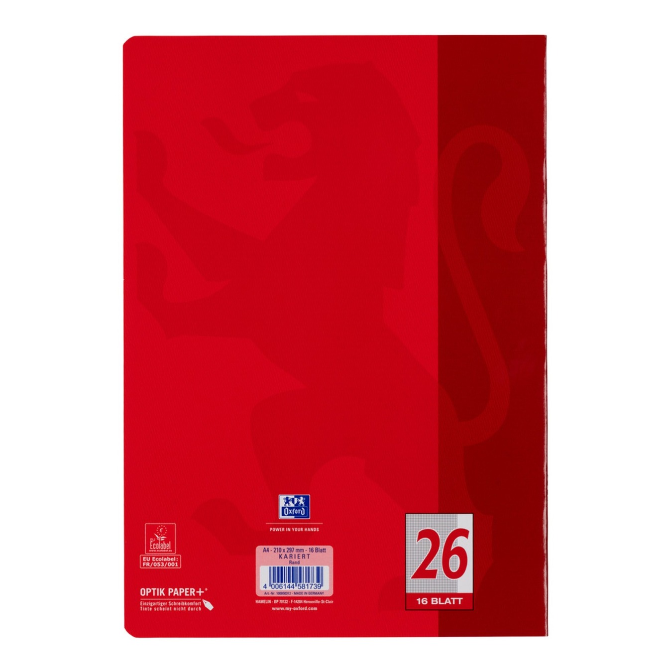 OXFORD Schoolschrift A4 Geruit 5 x 5 met Correctieranden 32P Rood