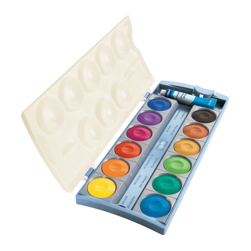 Pelikan Verfdoos K12 Eco - Plakkaatverf 12 kleuren + dekwit