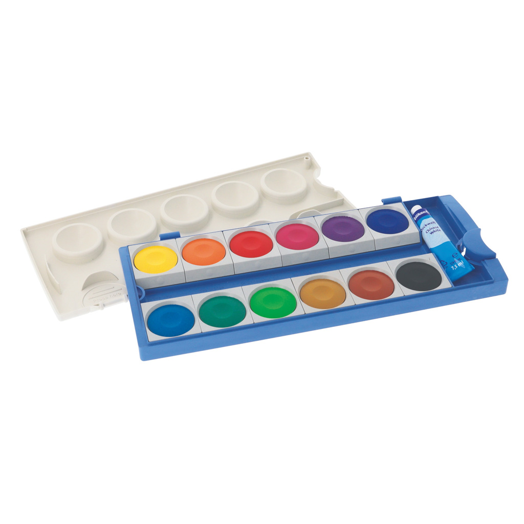 Pelikan Verfdoos K12 Eco - Plakkaatverf 12 kleuren + dekwit