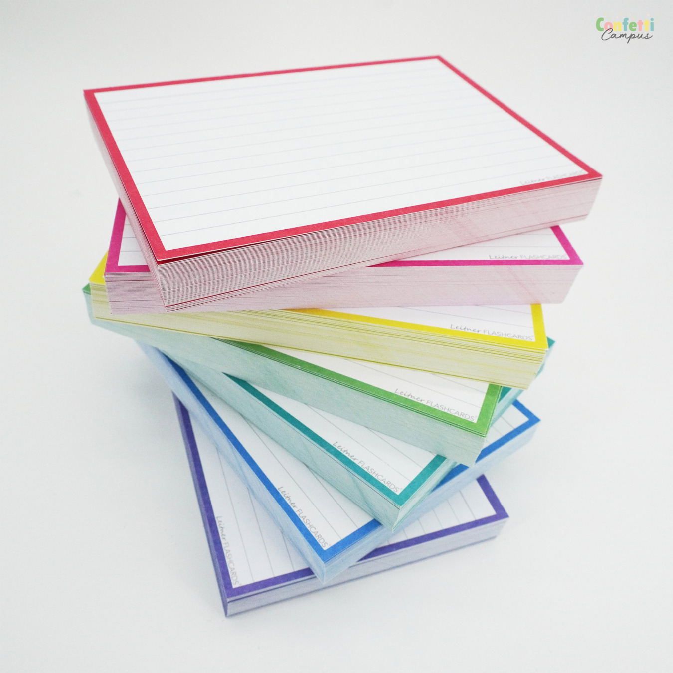 Leitner Flashcards A6 Gelinieerd 300 stuks Neon