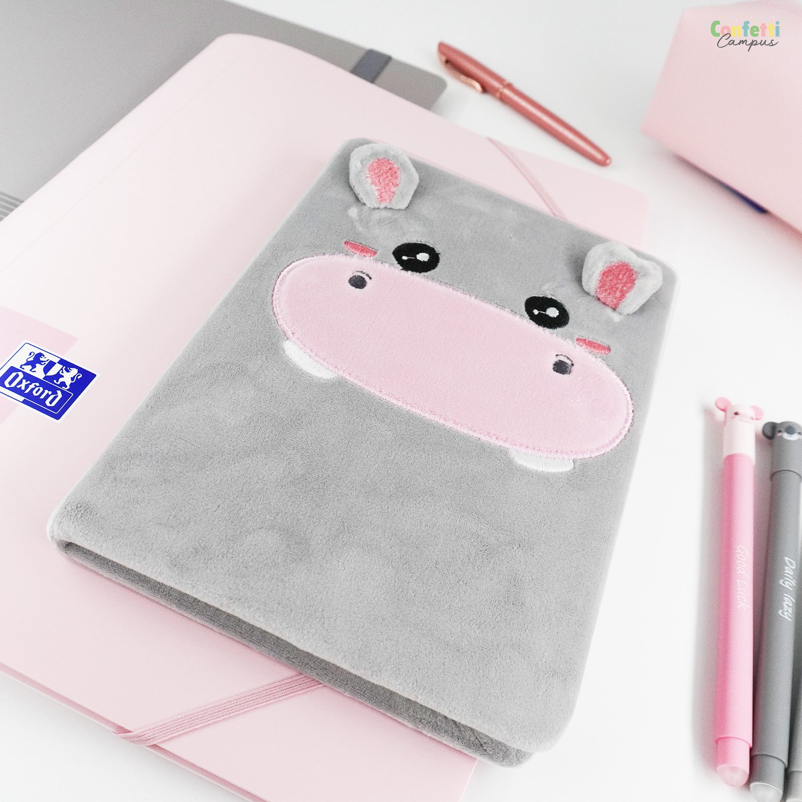 i-Total Fluffy Notebook A5 Gelinieerd Hippo - Confetti Campus