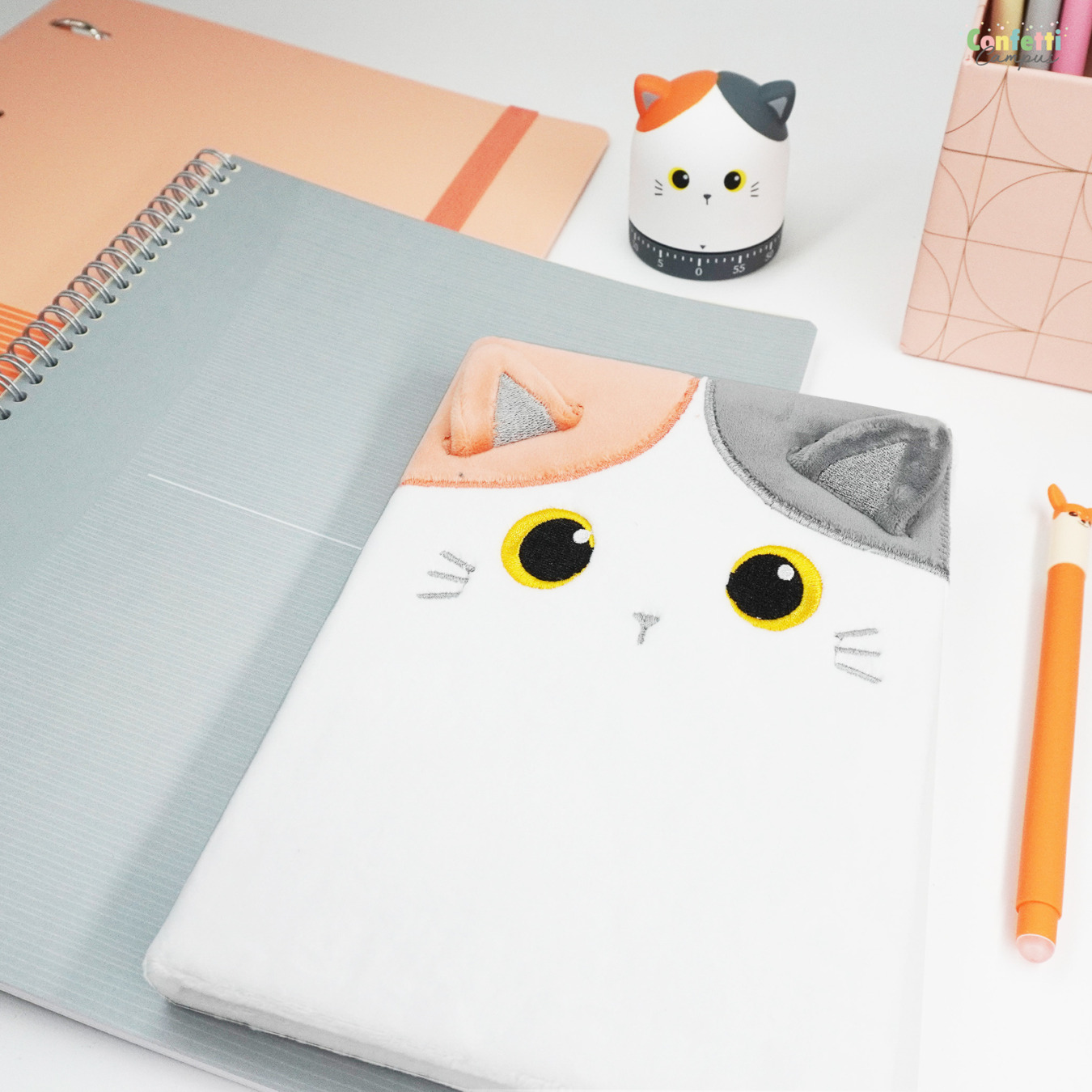i-Total Fluffy Notebook A5 Gelinieerd Orange Cat
