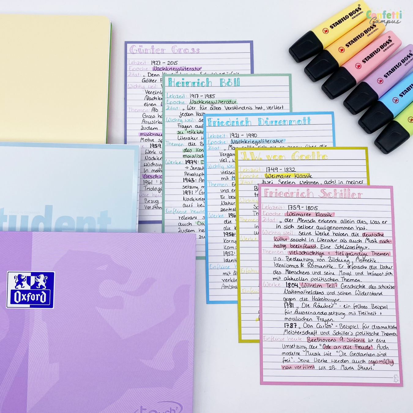 Leitner Flashcards Pakket A5 Gelinieerd Pastel in gebruik