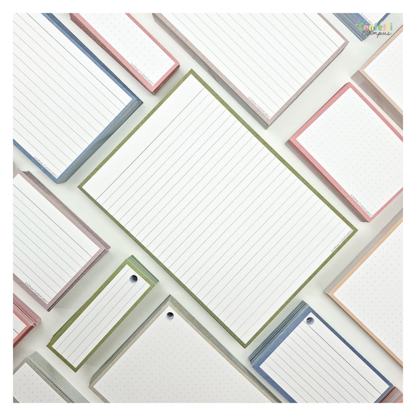 Leitner Flashcards A5 Gelinieerd Olijf Groen