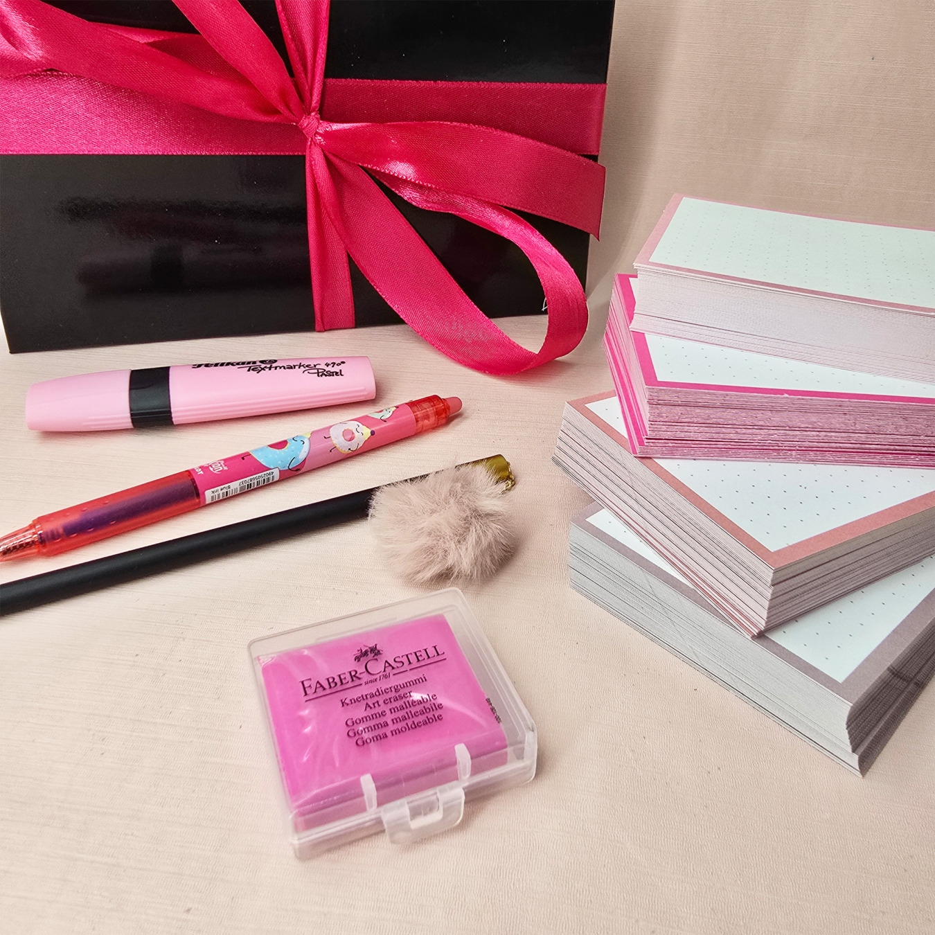 cadeauset leitner flashcards en schrijfwaren roze