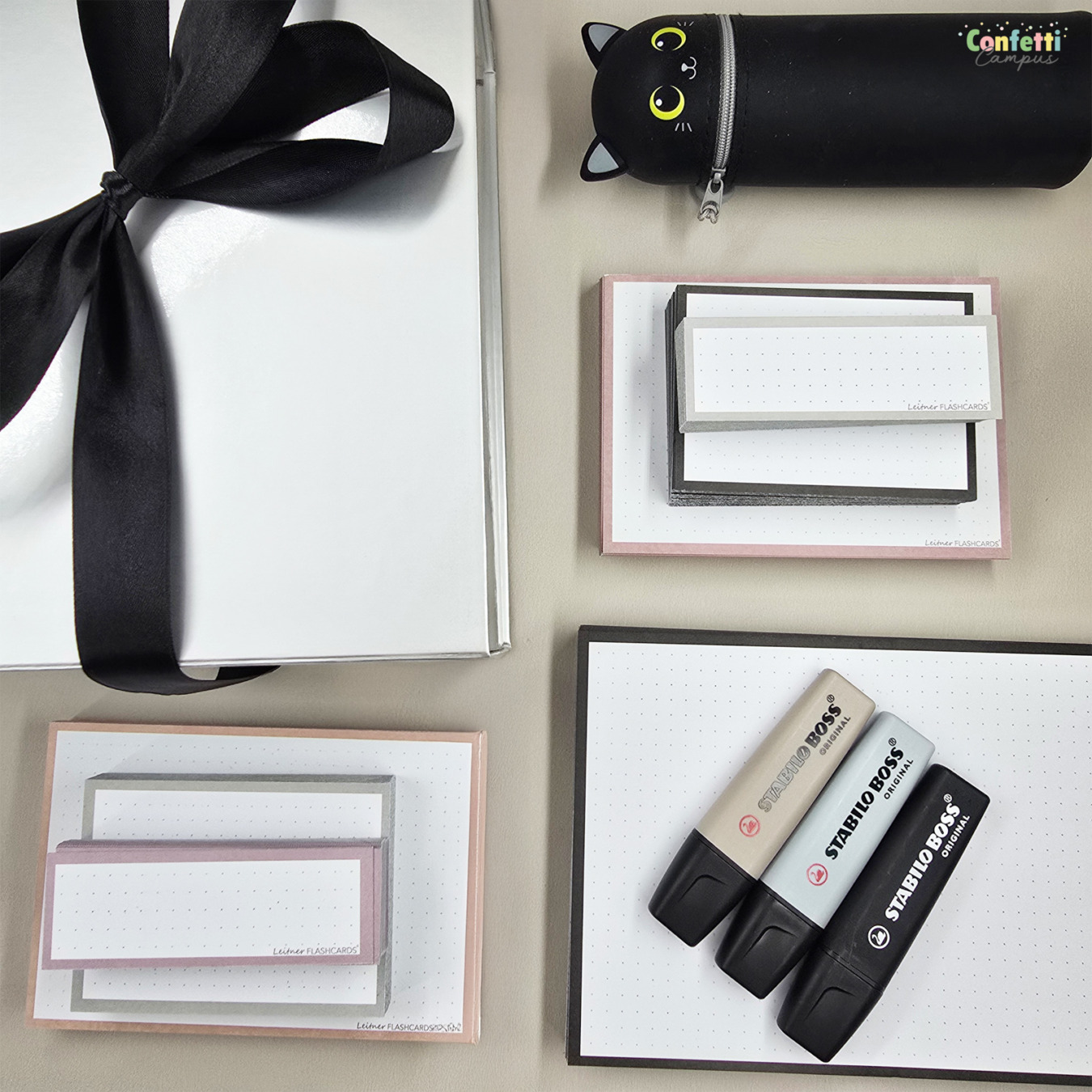 pretty notes & flashcards giftset zwart - grijs