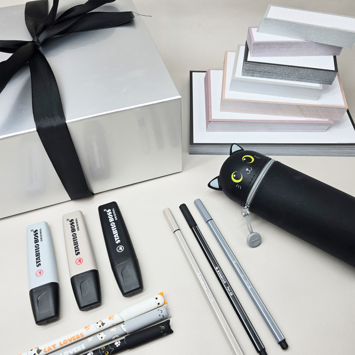 pretty notes & flashcards giftset zwart - grijs