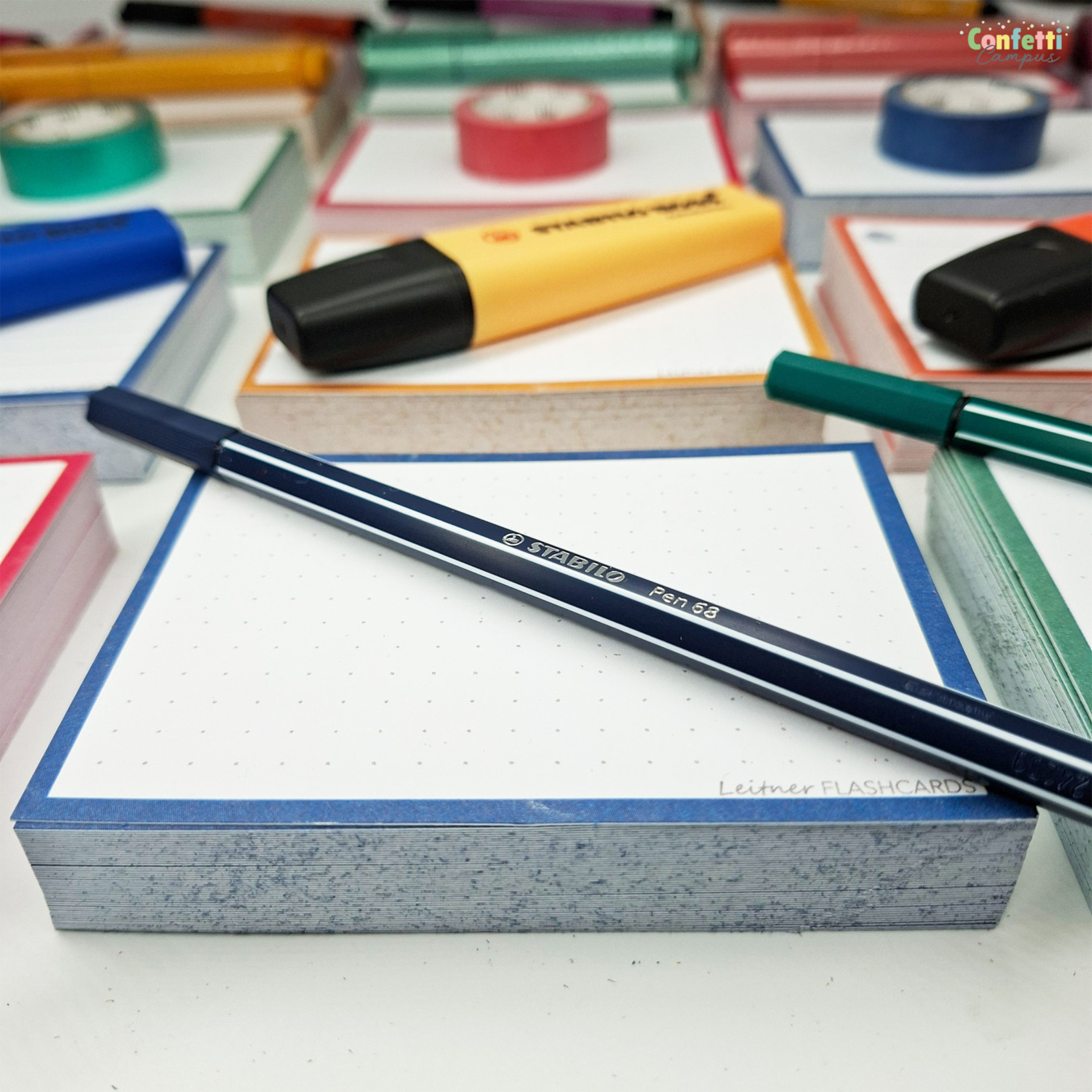 leitner flashcards a7 dotted denim blauw