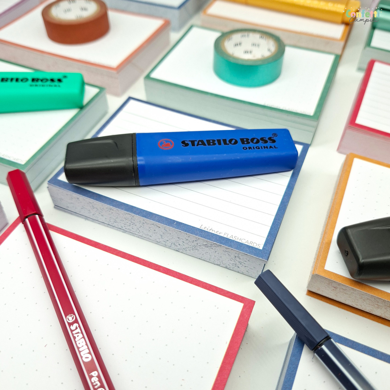 leitner flashcards a7 gelinieerd denim blauw