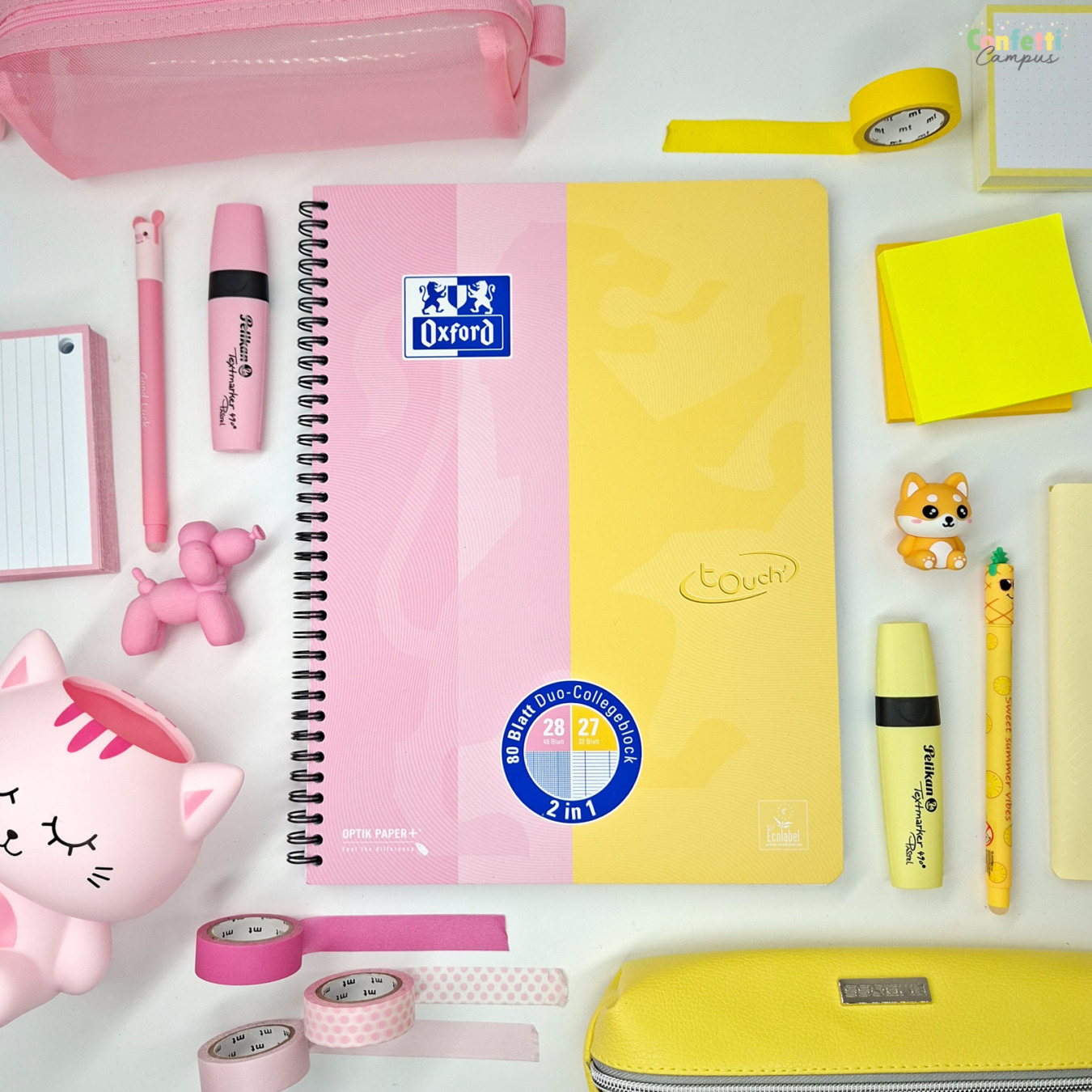 oxford a4+ collegeblok touch' duo gelinieerd & geruit roze/geel