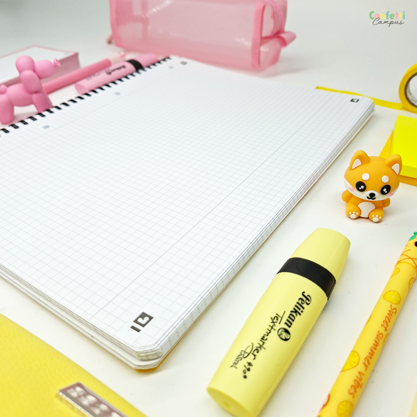 oxford a4+ collegeblok touch' duo gelinieerd & geruit roze/geel