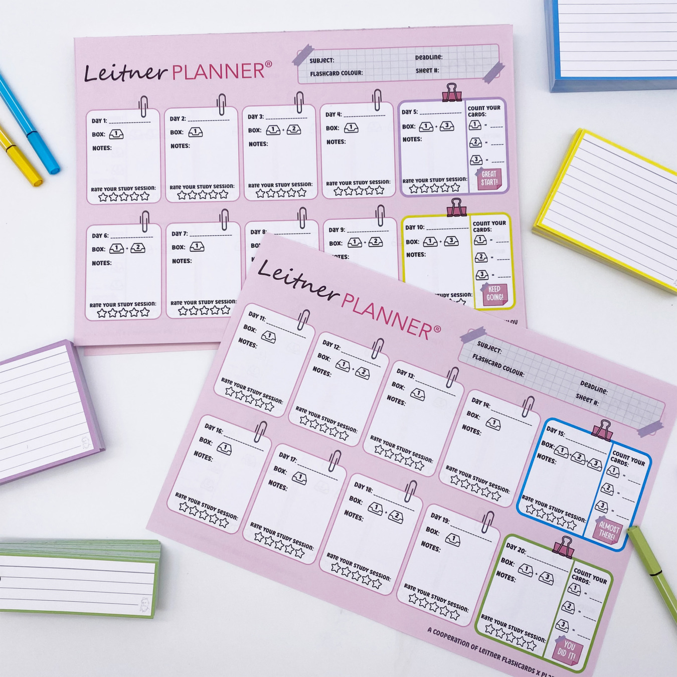 leitner flashcards planner a4 roze