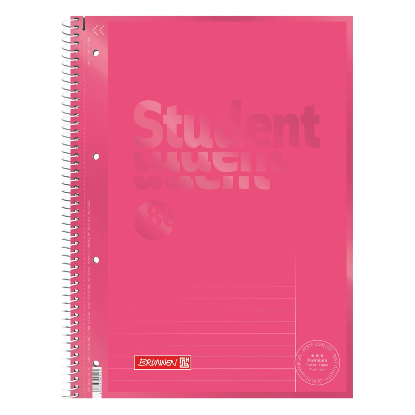 brunnen premium student collegeblok a4 gelinieerd met correctieranden roze