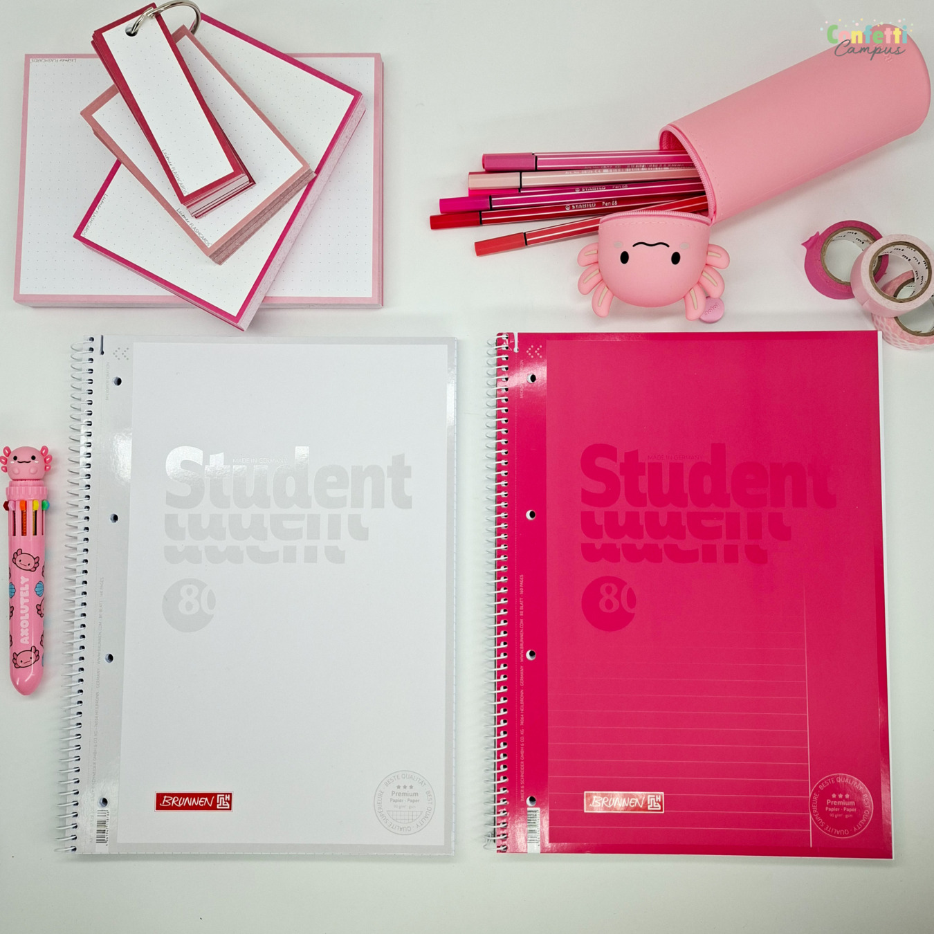 brunnen premium student collegeblok a4 gelinieerd met correctieranden roze