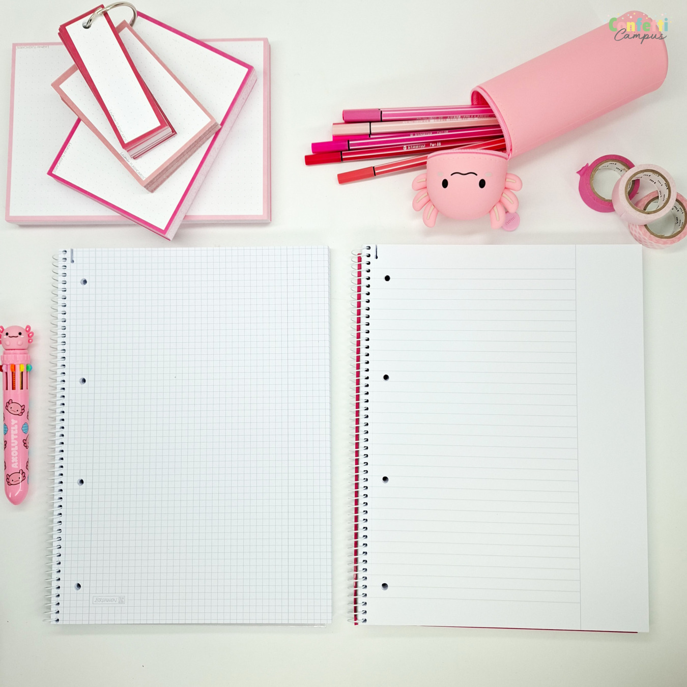 brunnen premium student collegeblok a4 gelinieerd met correctieranden roze
