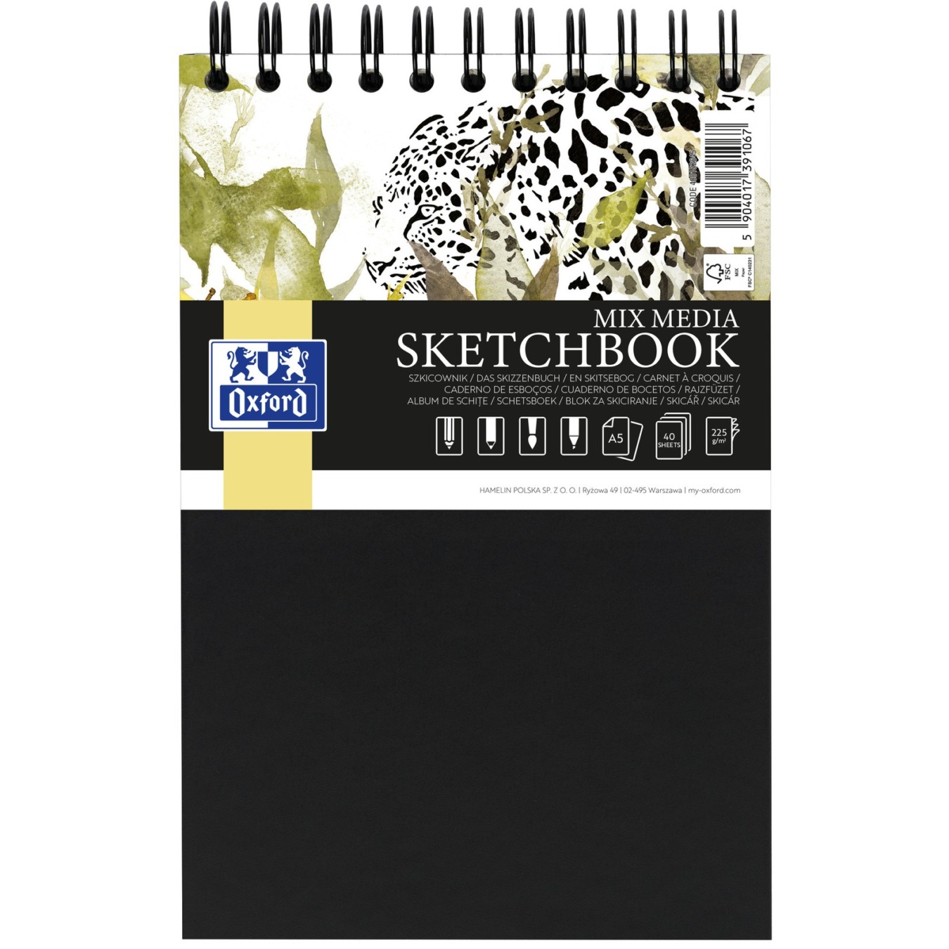 Oxford Schetsboek A5 Spiraal Mixed Media Zwart