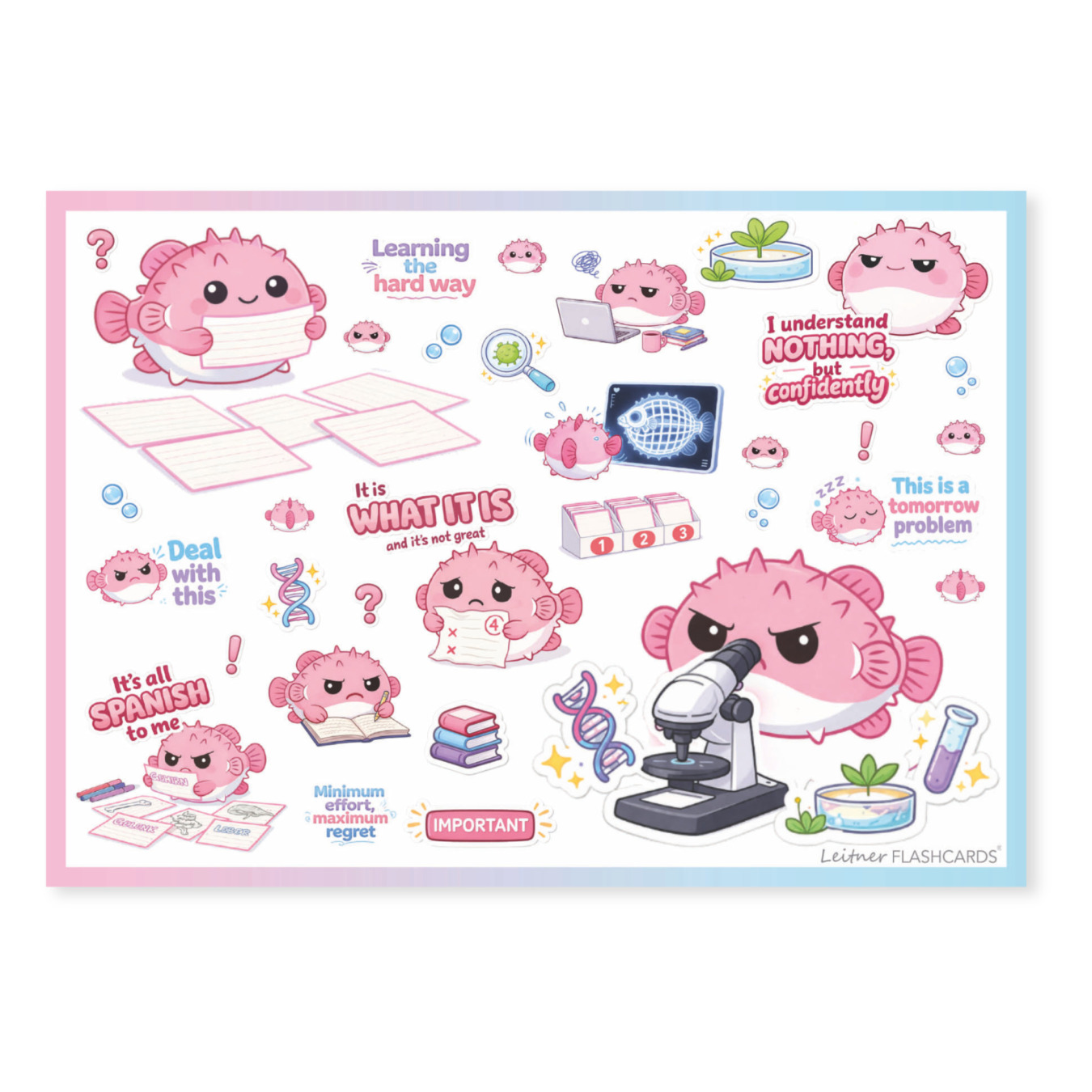 leitner flashcards stickers a6 pufferfish