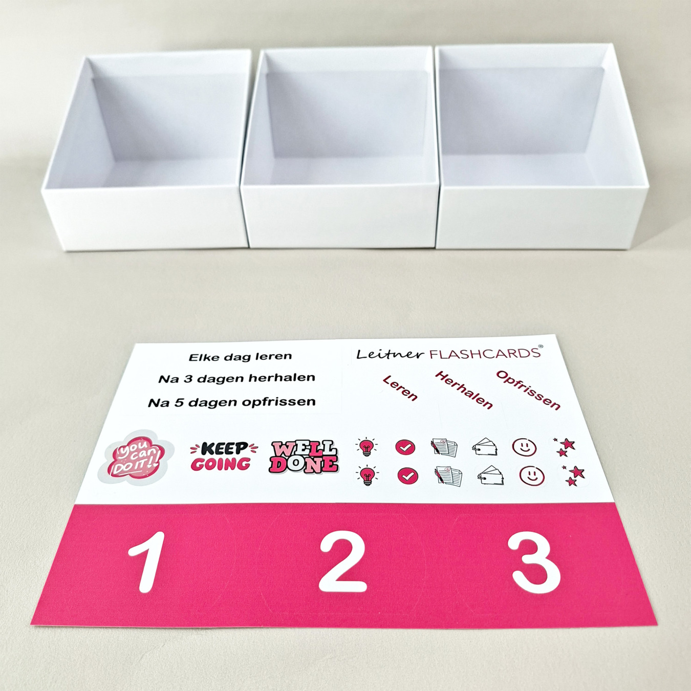 leitner systeem boxen set & stickers roze