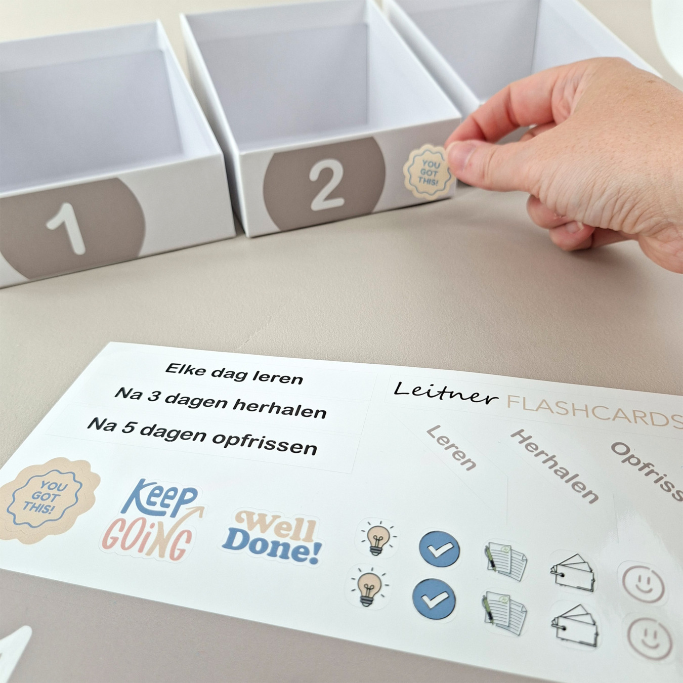 leitner systeem boxen set & stickers zand