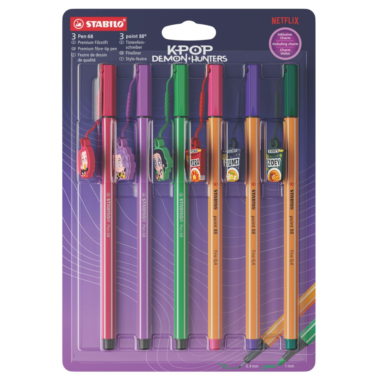 STABILO Kpop Demon Hunter 3x Pen 68 Viltstift & 3x Point 88 Fineliner Set