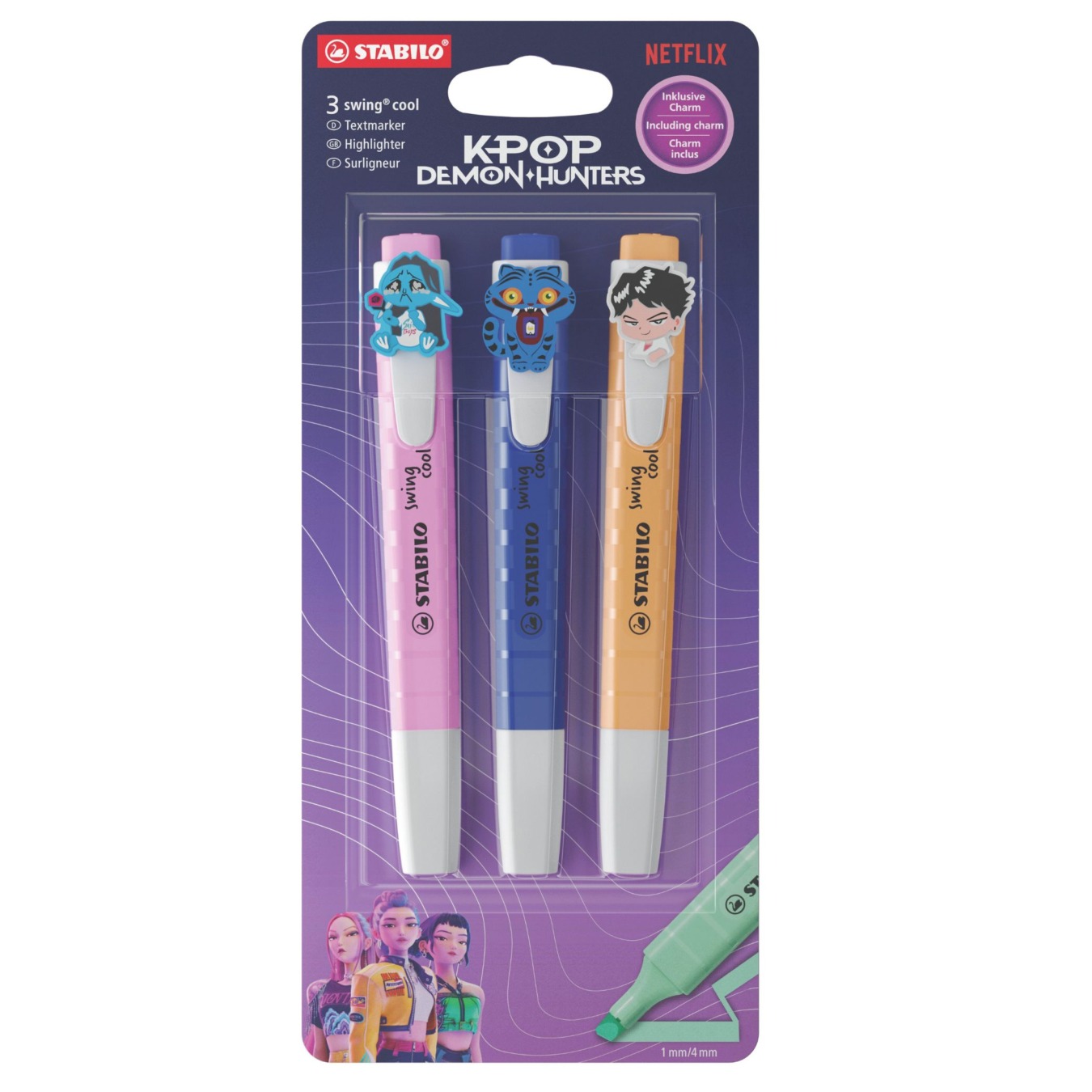 STABILO swing cool Markeerstift Demon Hunter Editie Jinu, Derpy & Demonenbaby 3 Stuks
